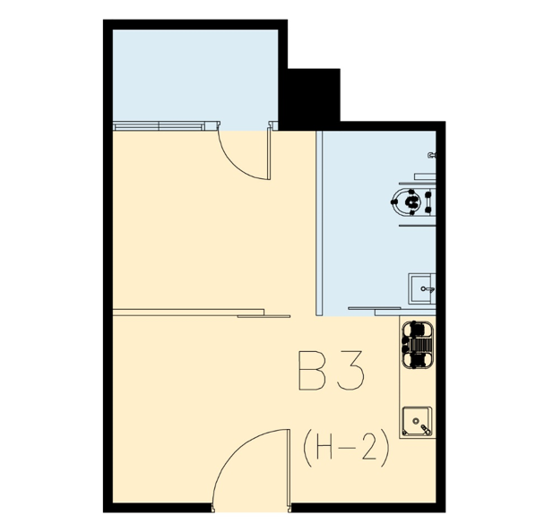 圖3-1 一房型(1廳+1房+1衛浴)空間示意圖