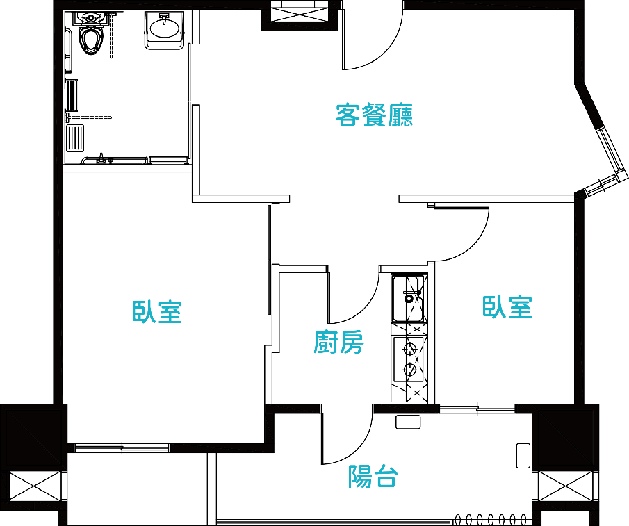 二房型格局，共16戶