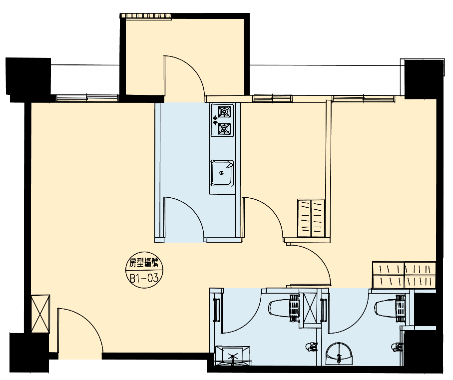 圖3-2 和興水岸社會住宅 二房型空間示意圖