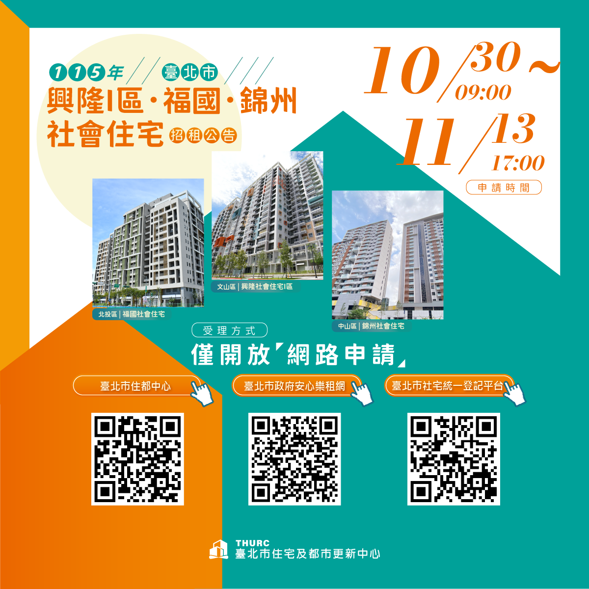 臺北市興隆I區、福國、錦州社會住宅招租