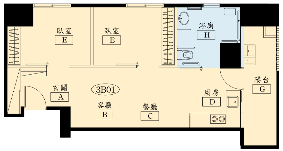 圖7 景豐社會住宅1區二房型配置表