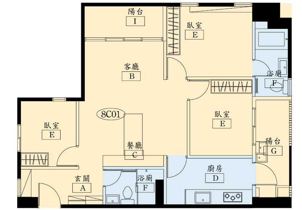 圖8 景豐社會住宅1區三房型配置表