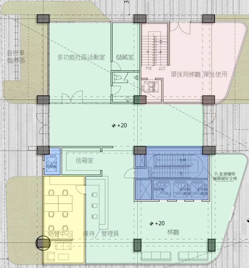 圖5 舊宗社會住宅全區一樓(多功能活動室等)參建單位配置圖