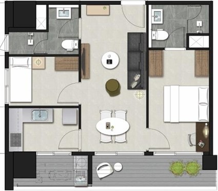 圖3-2 二房型空間示意圖（實際依未來交屋現場配置為主）