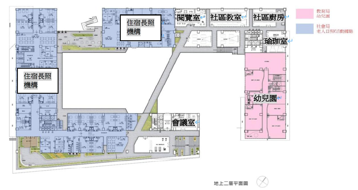 行善社宅公共空間，地上二層平面圖