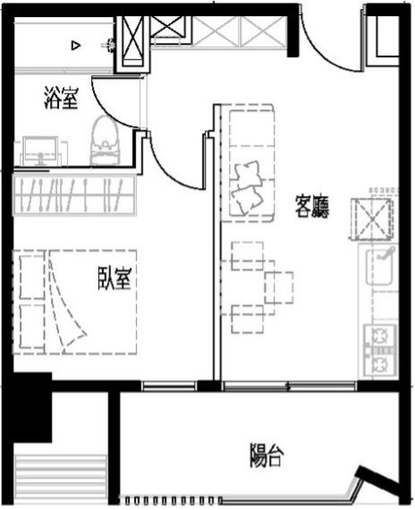 套房型(1房+1衛浴)空間示意圖